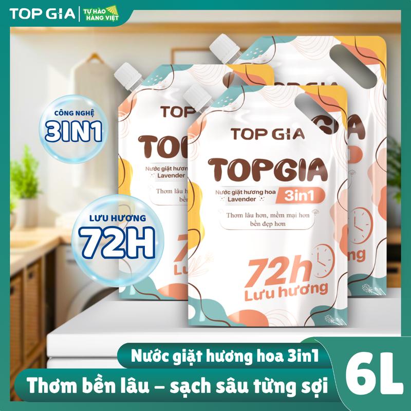 Combo 6L nước giặt xả TOPGIA hương Lavender, lưu hương thơm lâu, dịu nhẹ an toàn cho da, làm sạch tốt, làm bền màu quần áo live nxl thơm bền lâu sạch sâu từng sợi