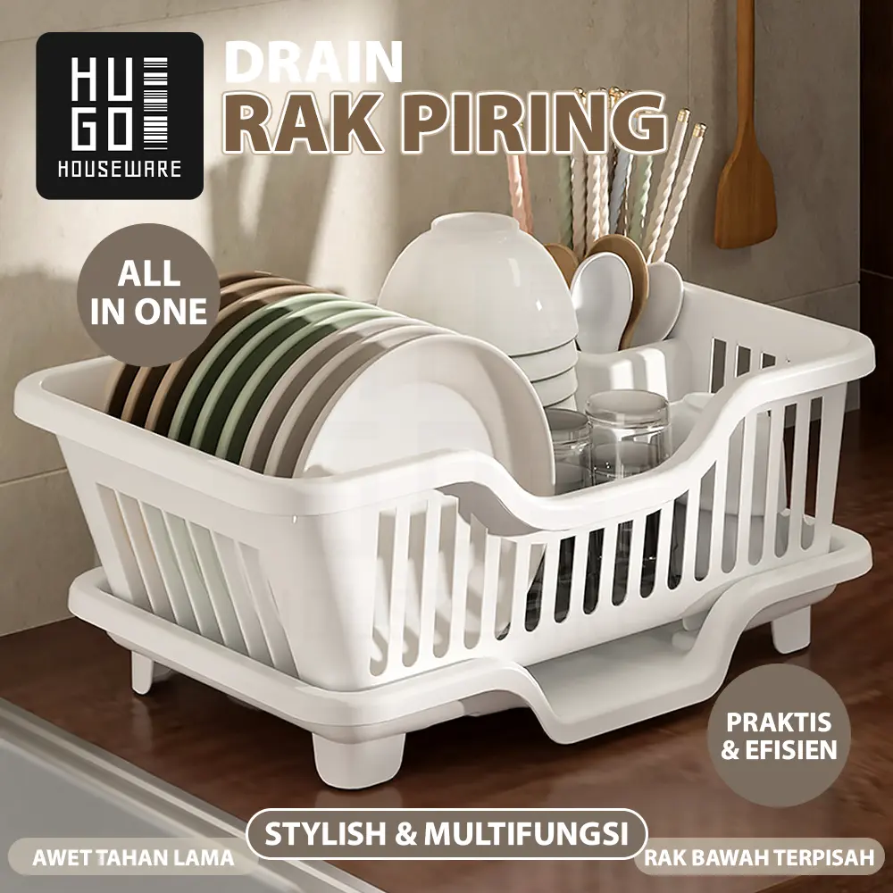 HUGO Tempat Rak Pengering Piring Mangkok Plastik Rak Cuci Piring Dapur Wastafel Dish Drain Basket