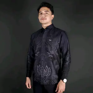 Kemeja Batik Pria Dewasa Motif Pusoko Premium Slimfit Hitam Panjang Baju Casual Formal Kerja Katun - Cowok NHB BATIK Kantor
