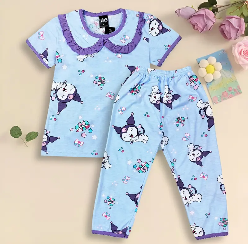 W3 Setelan Baju Tidur Harian Kaos Anak Perempuan Usia 1-10 Tahun 1