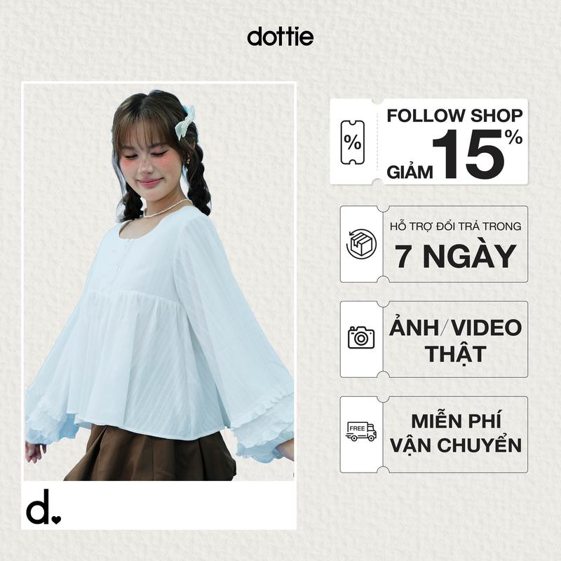 DOTTIE - Áo tay phồng phối bèo - Trắng kem - T1124