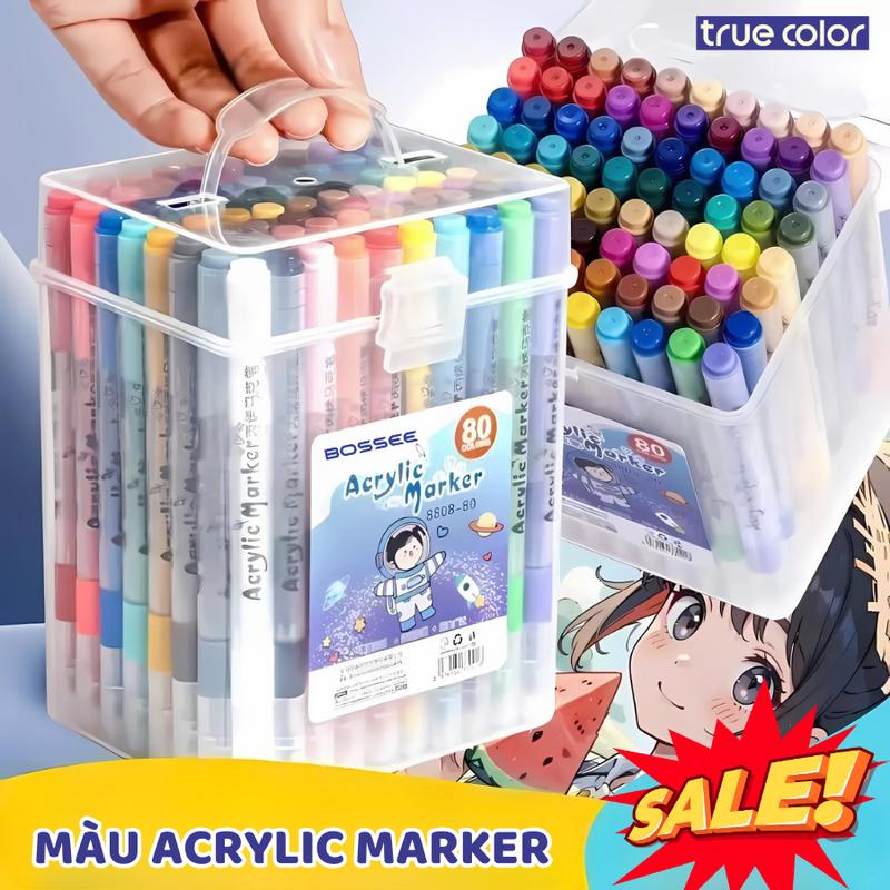 Set 120 Màu Sơn Acrylic Marker Bộ 24 36 48 60 80 120 Bút Màu Acrylic Tô Trên Mọi Chất Liệu Diy Khô Nhanh Không Thấm Qua Mặt Sau Chèn Chồng Màu Tốt Bút Màu Họa Cụ Kèm Hộp Đựng Cho Bé