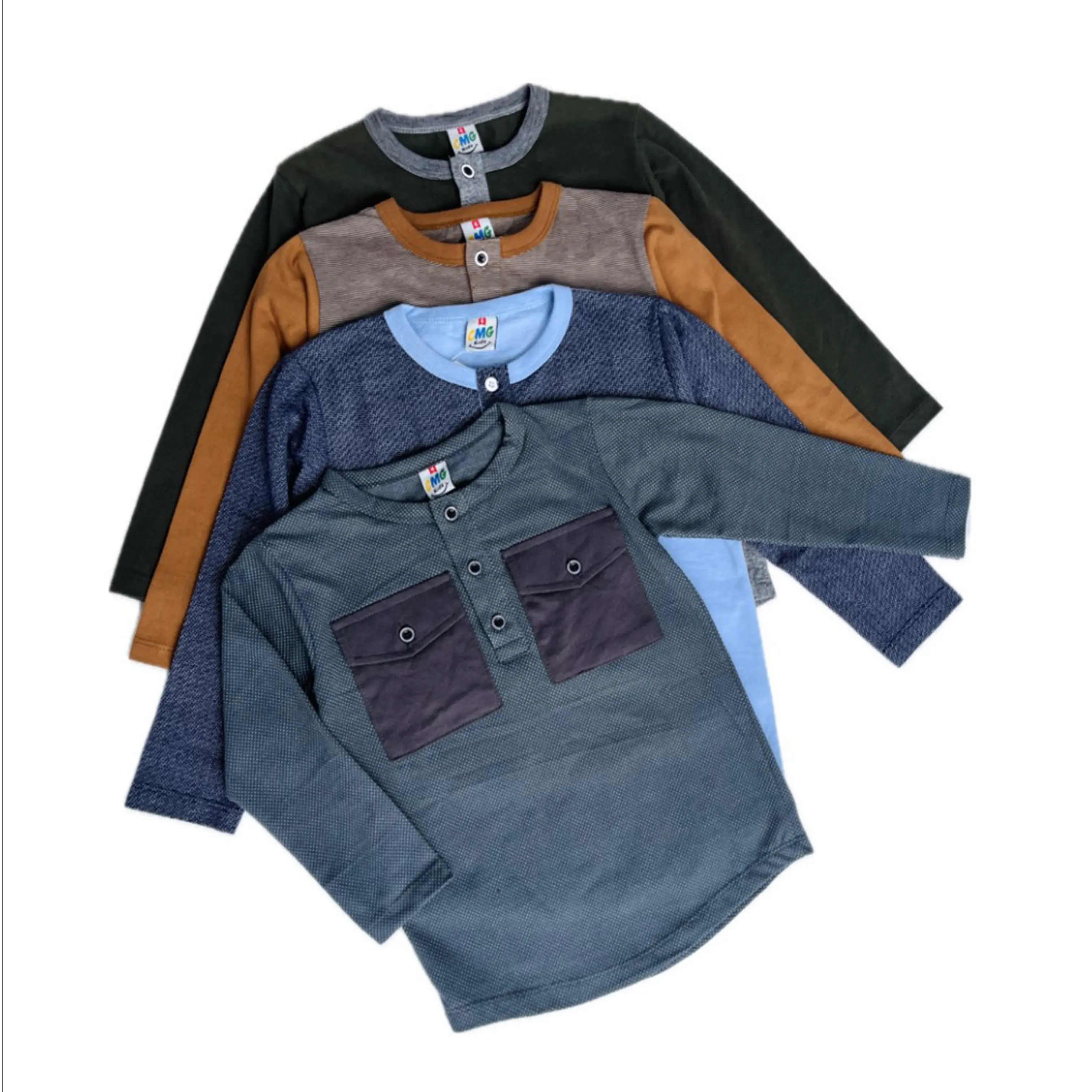 Baju Anak Lengan Panjang Kancing Placket Casual Katun Combed Fashion CMGKIDS