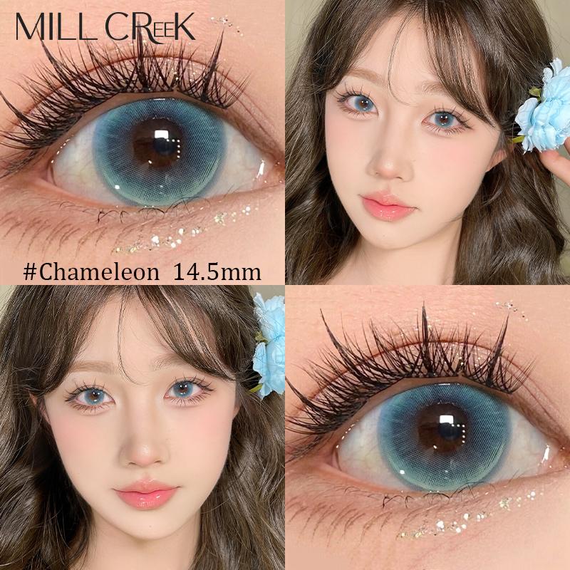 Chameleon Mill Creek Buy 2 Get 3 Free lens trăng khuyết Blue Color Contact Lens large Diameter 14.5mm 14.2mm Degree WT:40% USE 6-12 months kinhap trong lens xanh