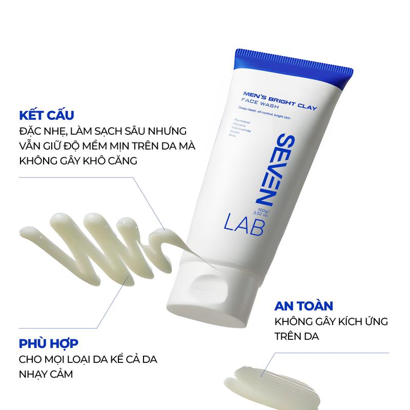 Combo serum dưỡng trắng da và sữa rửa mặt ngừa mụn nam giới SEVENLAB hỗ trợ kiểm soát dầu, ngăn ngừa mụn, mờ thâm, sáng da vượt trội 7