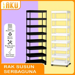 LR Rak Troli 5/6/7/8 Susun Persegi Rak Dapur & Kamar Mandi Rak Troli Serbaguna Multifungsi Fleksibel Bahan Plastik