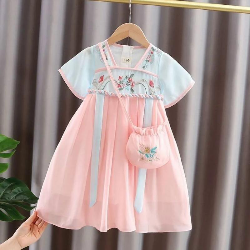 Product Introduction of Summer Girls 'thin short-sleepved Super fairy Chinese style Hanfu costume baby purple outfit dress pink 6-8 years FRP 2426 11