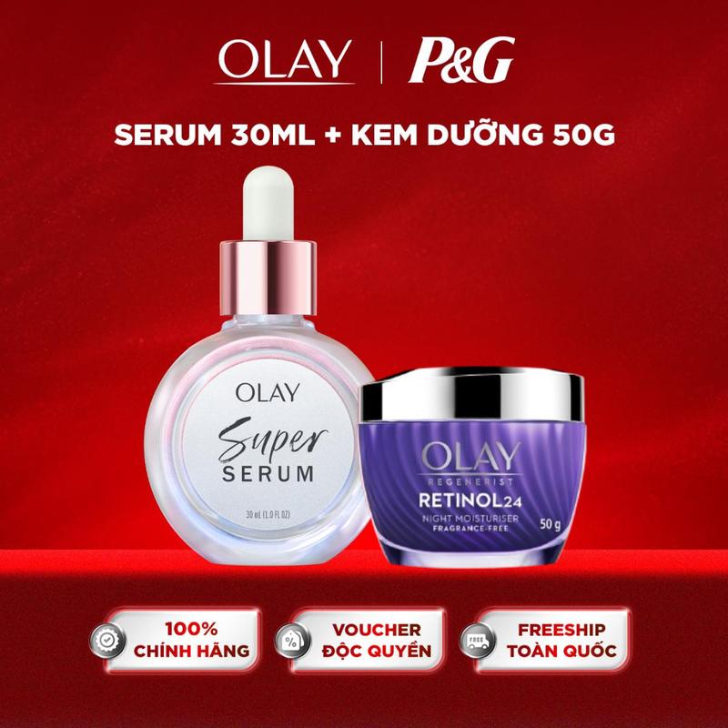  Combo  Olay Super Serum 5 Trong 1 30ml L Và Kem Dưỡng OLAY Retinol 24 Tái Tạo Da Chống Lão Hóa Toàn Diện 50g 
