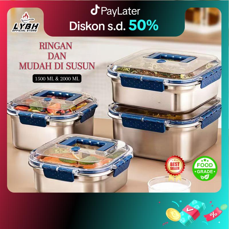 “COD”(Lunch box)3pcs-nampan sus Kedap Udara, Tahan Suhu Tinggi, Cocok untuk Kulkas dan Aktivitas Luar Ruangan/ES Kotak Makanan Stainless Steel Food Grade Dengan Penutup Kedap Kotak Penyimpanan Makanan Stainless Steel Tebal dengan Tutup/live 0