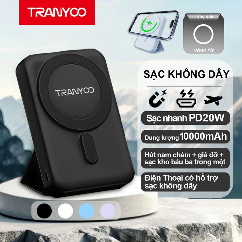 Sạc Dự Phòng 10000mAh Sạc không dây Magsafe iphone Tranyoo F24 Hỗ trợ sạc bằng cáp sạc PD 20W Hấp Thụ Từ Tính, Có Chân Đế Phụ Kiện Sạc Pin,Thích hợp cho dòng iPhone 12/13/14/15【Chú ý đến mô tả sản phẩm  type c type c i phone12