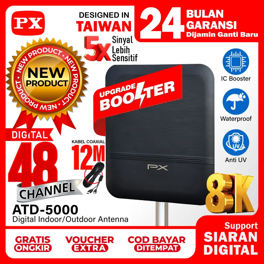 Antena TV Digital Indoor Outdoor Booster Antena TV Digital STB TV Digital Antena Digital DVBT2 8K PX ATD-5000