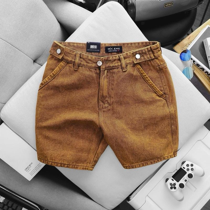 Quần Short Jean đùi cotton trên gối ống rộng Nam Menswear Denim Pants