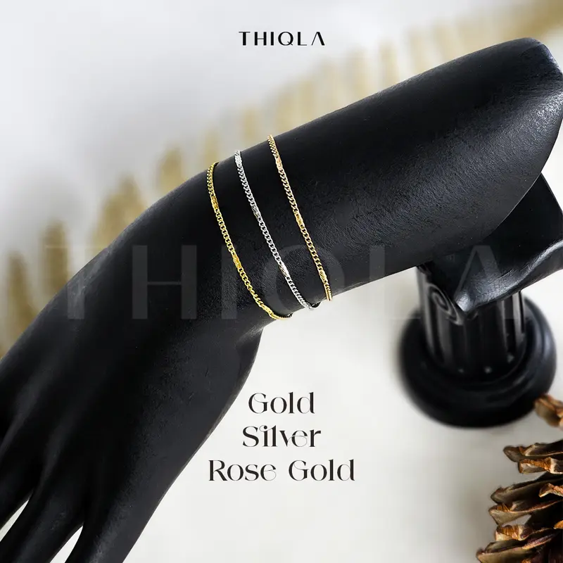 THIQLA - Gelang Tangan Wanita ALANA - Gelang Tipis Kecil Elegan Mirip Gelang Emas Asli - Gelang Cewek Estetik Anti Karat - Stainless Bukan Gelang Titanium 2