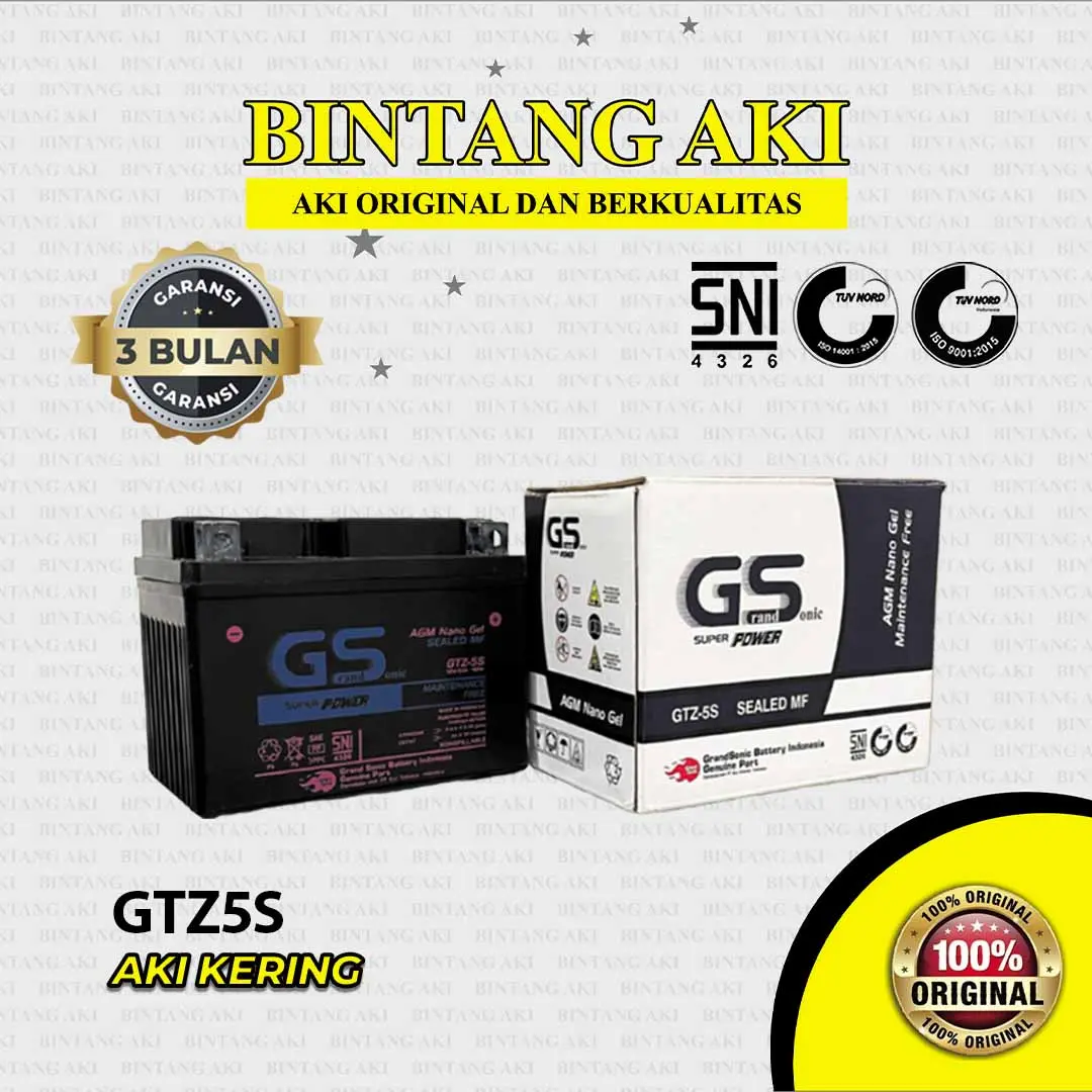 Aki Motor Mio J GTZ5S MF 12V 5AH Aki Kering Aksesoris Blade Kendaraan Motorcycle - Grand Sonic
