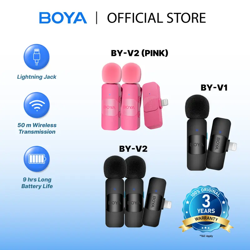 【for Lightning】BOYA BY-V1/V2 Sistem Mikrofon Clip On Nirkabel Ultracompact 2.4GHz Wireless Microphone dengan Port Lightning iOS untuk Siaran Langsung Ponsel Pintar 0