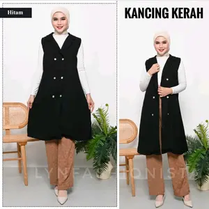 LONG VEST WANITA KOREAN STYLE KANCING/ OUTER ROMPI FASHION MUSLIM KANTONG ADEM/GINZA