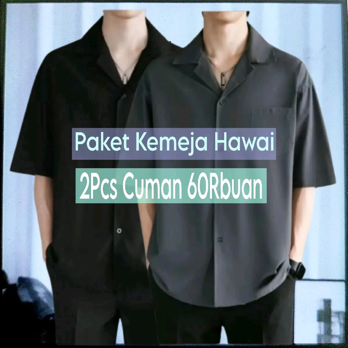 Paket 2Pcs Cuman 60Ribuan Kemeja Hawai Pria Polos Santai Pendek Unisex Abu Formal Santai Kain Katun Baju Casual Distro Cowok
