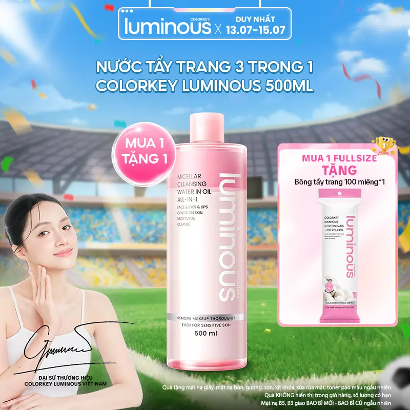 BIG SIZE Nước Tẩy Trang COLORKEY LUMINOUS Dịu Nhẹ Và Làm Sạch All-in-1 Micellar Cleansing Water In Oil