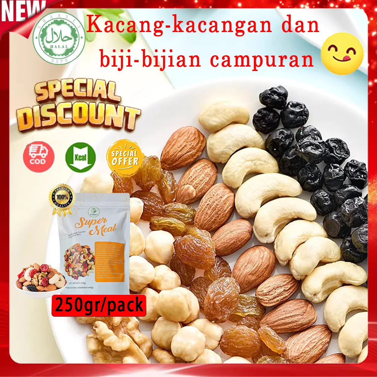 [Halal]Almond Pumpkin Seed Sunflower Seeds Mix Raw Nut 250 gram Flax Seed Trail Mixed Kacang Biji Bijian Mentah Nuts Lokal Pembayaran Tunai Pada Saat Pengiriman (COD) Food Snack