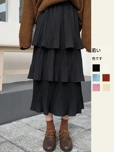 韓国チック 夏用 Aライン ミディスカート カジュアルフィット 編み物 適度な厚手 デイリーに最適