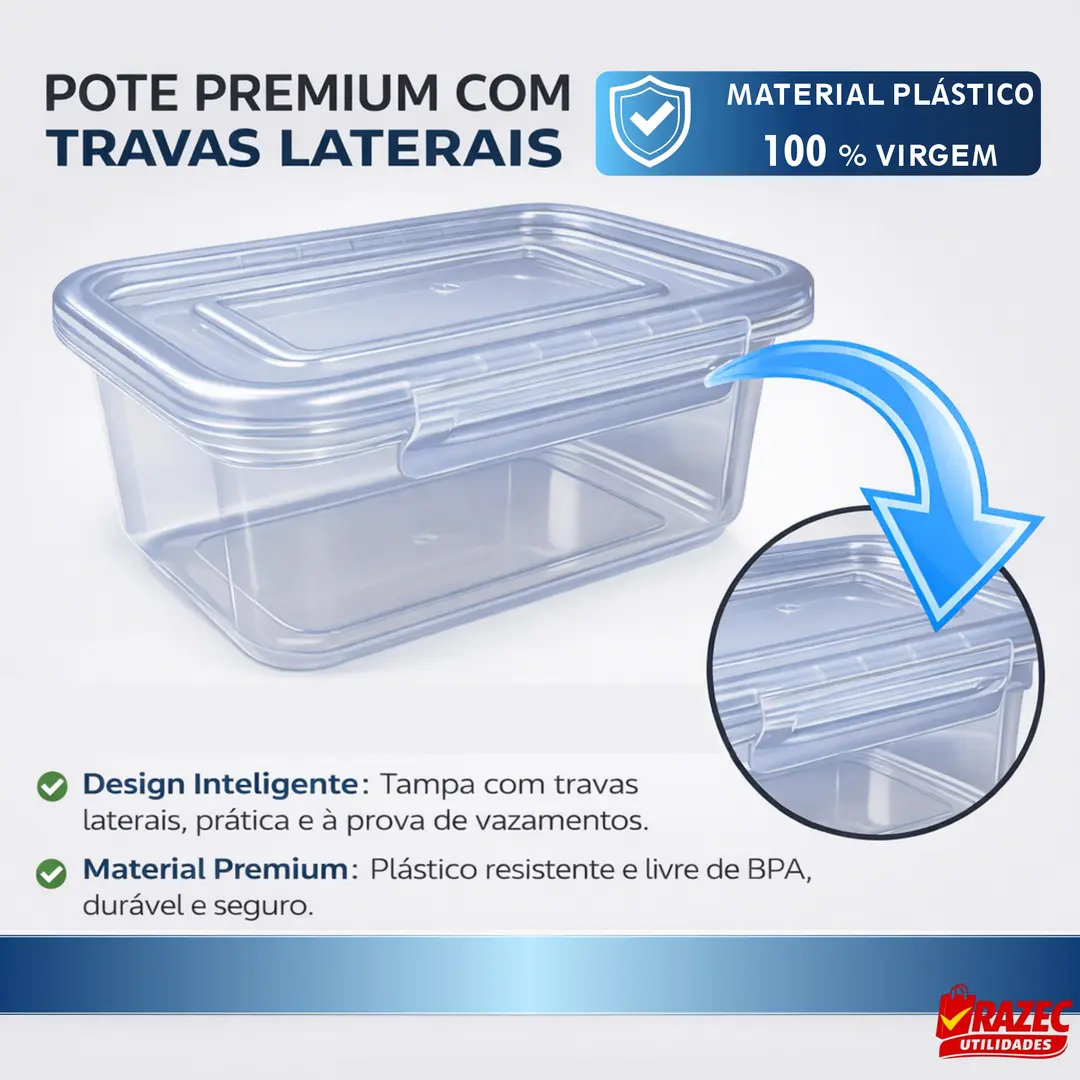 Kit Com 12 Potes 800ml Tampa Com Trava Lavável Microondas Freezer Marmita Fitness Durável BPAFree