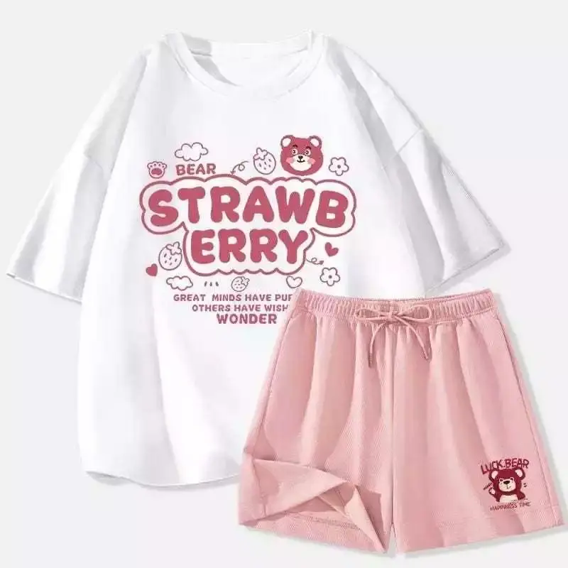 SILVANESSA SETELAN CUTE HOTPANTS STRAWBERRY BEAR LOTSO SETELAN TSHIRT KAOS + CELANA PENDEK SET