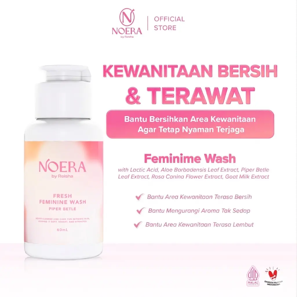 [NEW LAUNCH] Noera Feminine Wash Piper Betle 60ml | Lactic Acid Wash | Sabun Pembersih Area Kewanitaan Ekstrak Lidah Buaya  Daun Sirih Bunga Mawar