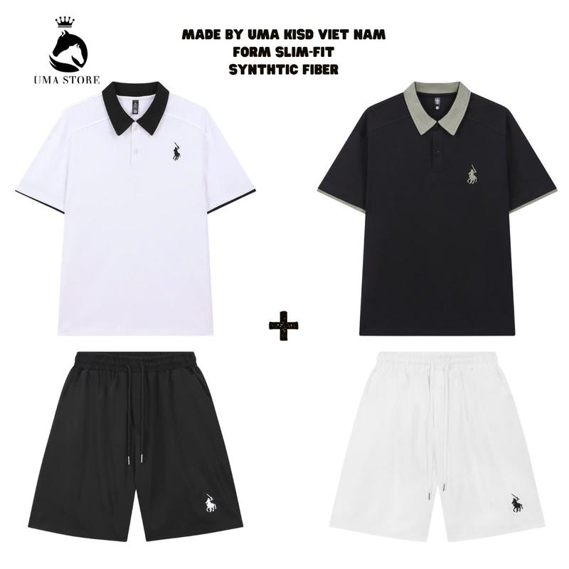 Combo 2 bộ hè nam nữ áo thun polo cotton cổ phối ngựa kết hợp với quần short cực chất hot new 2025