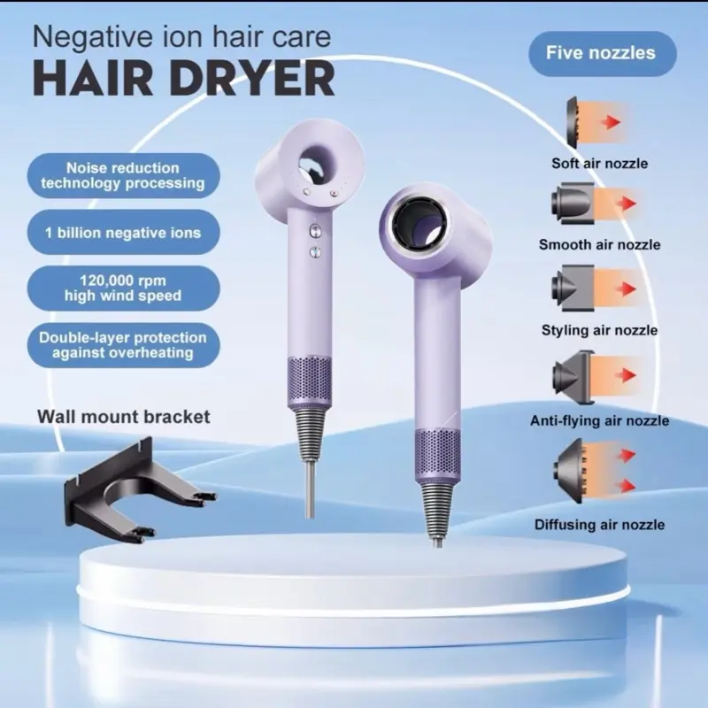 Leafless Hair Dryer Powerful High Speed Professional Dryers Negative Ions Lightweight Thermo-Control