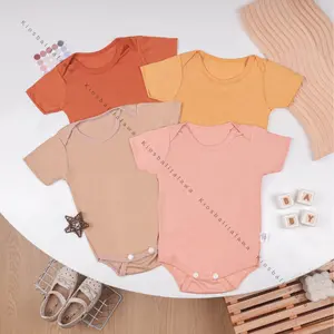 (Rp 11 rb) Jumper Bayi Polos uk 0-12 Bulan / Bahan Katun Jumpsuit Baby Baru Lahir Lengan Pendek Laki Laki Perempuan Baju Anak New Born Kiosbalitafawa Newborn  Kancing