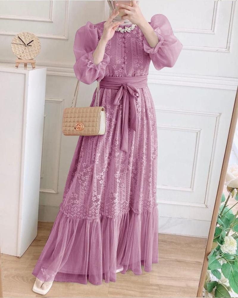 Product Introduction of TP89 Dres Gamis inana 89z4 maxi cantik full brukat lapis furing Muslim Organza Nyaman Wanita Tile 7