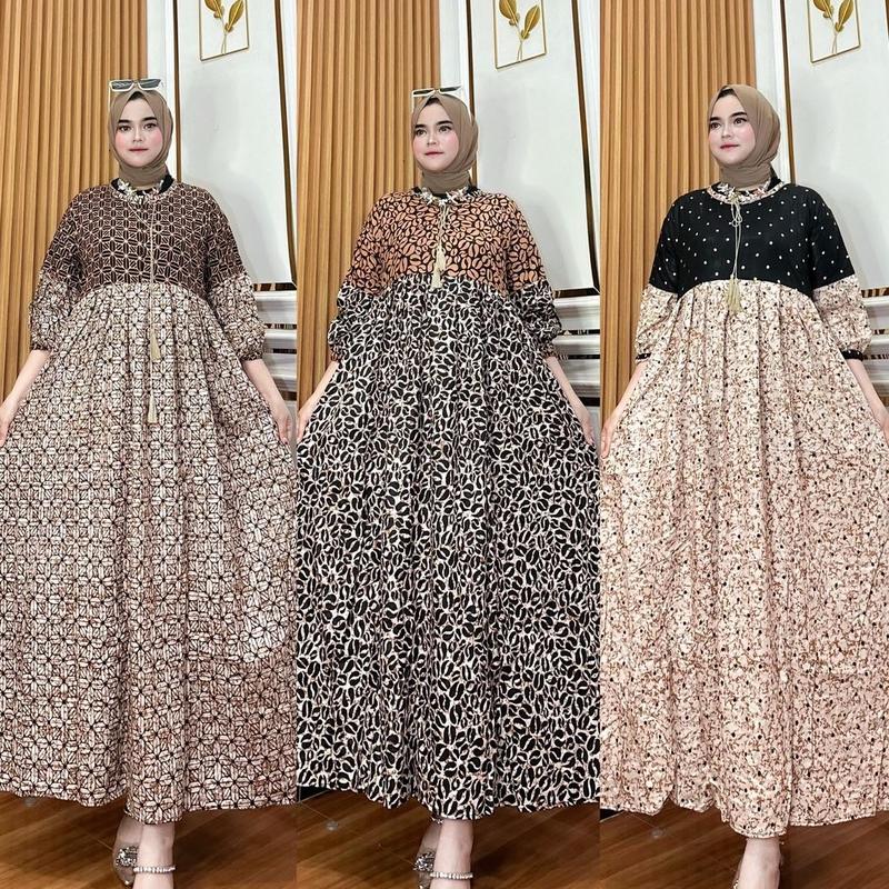 Gamis tali lonceng | gamis cantik motif terbaru | gamis rayon viral buat kondangan super jumbo bumil busui 1