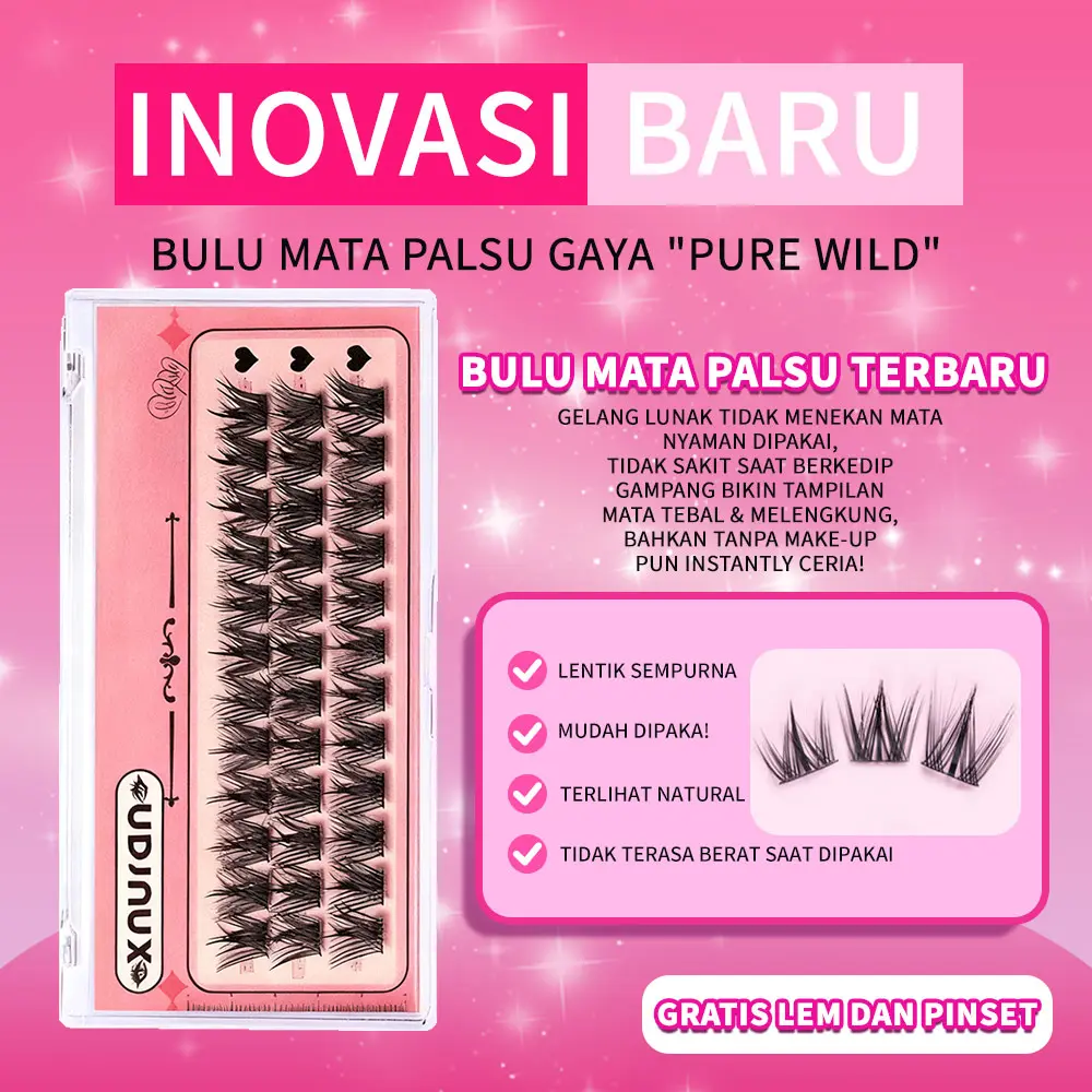 Bulu Mata Palsu "Mata Bunga Matahari" 10 Baris GRATIS Lem & Pinzette