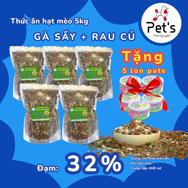   Tặng Pate  SKYCAT - Hạt trộn rau củ mix ruốc gà sấy 5kg  được mix từ 5 loại hạt dinh dưỡng vị thịt tôm cá ức gà sấy khô  túi 1kg giúp mèo ăn ngon phát triển 