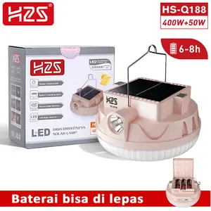 H2S Lampu LED Emergency UFO + Senter HS-Q188 Solar Panel 400w + 50w Baterai Lepas
