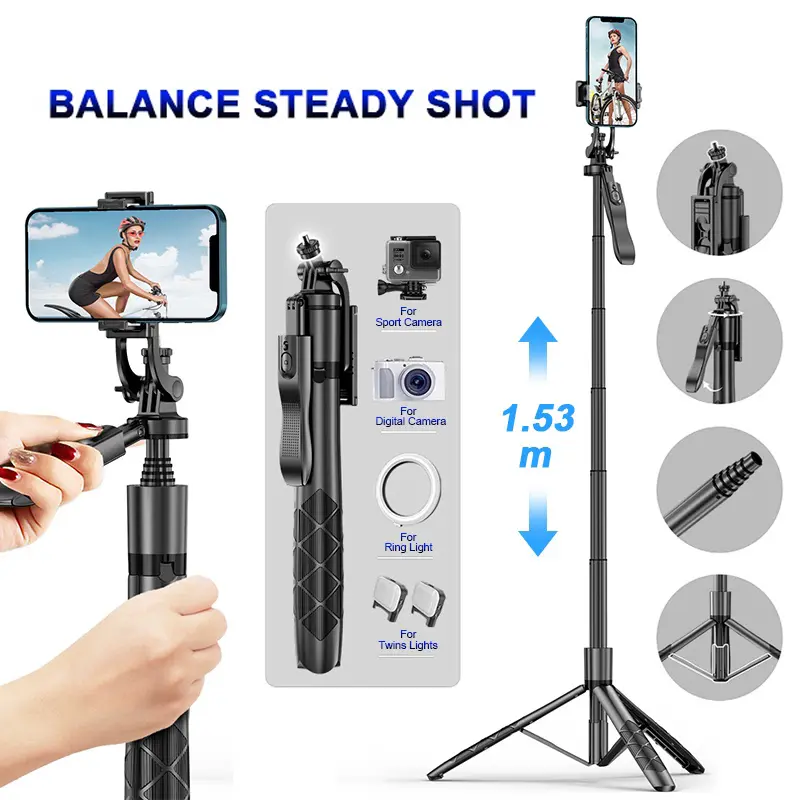 L16 Tongsis Tripod Bluetooth Selfie Stick Remote Tripod HP Kamera DSLR seri Gopro Tongsis 1.53M dengan 1/4 Adaptor 4