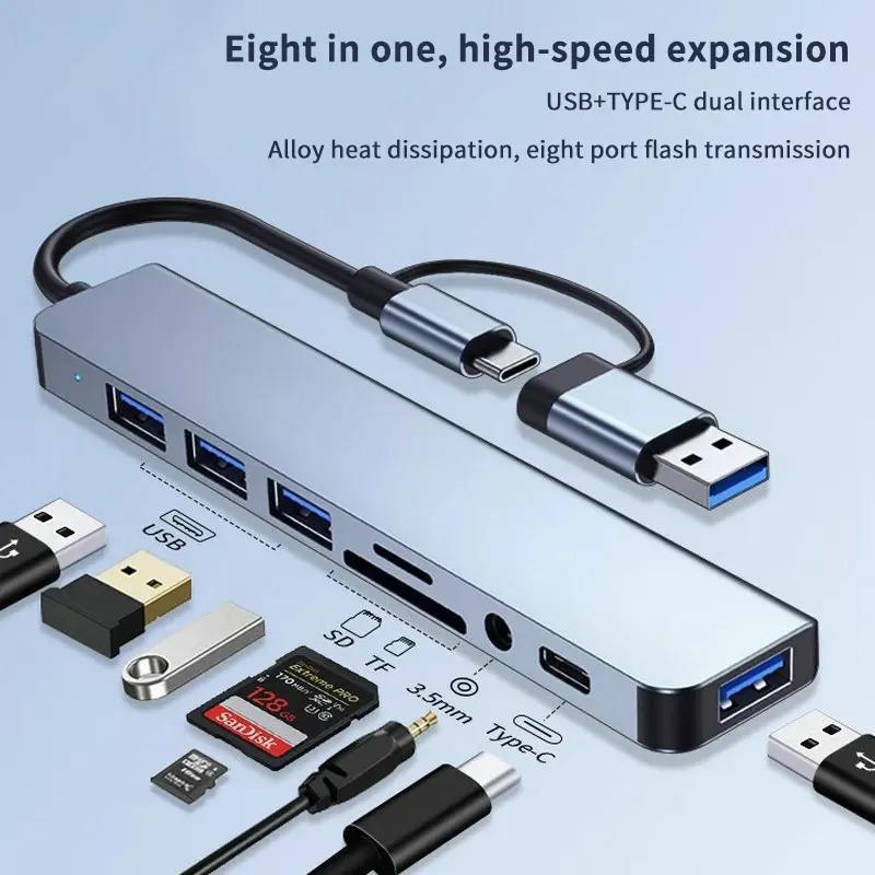 8 trong 1 USB trung tâm loại c trạm cập cảng với 3 a. 5 mm bộ chuyển đổi jack âm thanh micro tf sd máy đọc thẻ cho Macbook máy tính xách tay điện thoại máy tính bảng