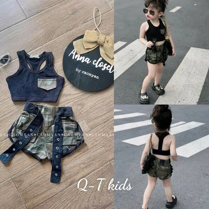 Sét áo cotton+quần kaki ngụy cực hót size 10-30kg, unisex giành cho bé gái!