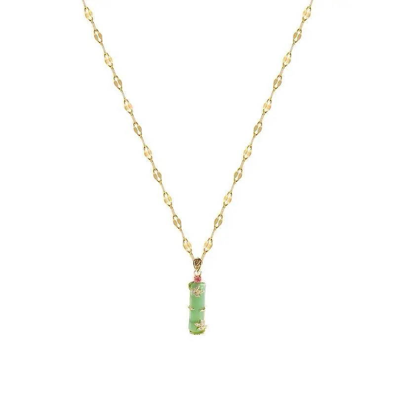 KL080 - KALUNG BAMBU WHITE GREEN model korea simple elegant steel titanium gold necklace glam 4