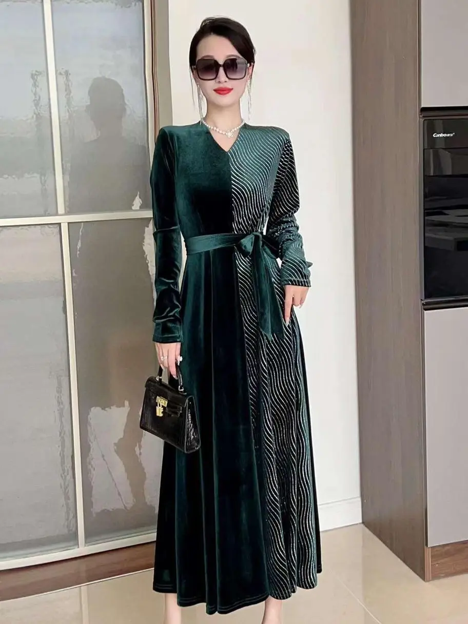 Emma.Butik E00280 Midi Dress Velvet Lengan Panjang Formal Polos Pesta Gaun Cantik Nyaman Casual Kondangan Hitam Mewah