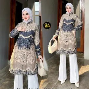 Tunik Batik Wanita Modern | Atasan Baju Batik Wanita Tunik Lengan Panjang | Dress Batik Wanita Katun Terbaru