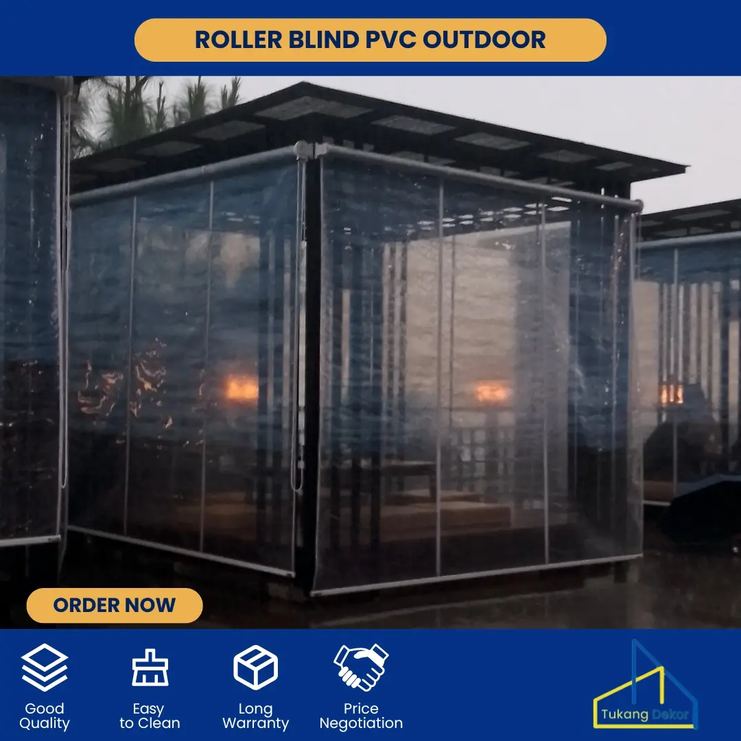 Custom Roller Blind PVC Outdoor / Tirai Gulung Cafe / Roller Blind PVC Bening Transparan Kedap Air [Garansi Promo Harga Custom Gorden Termurah]