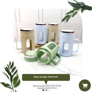 Gelas Kaca Gagang / Cangkir Shell Warna Soft Tanpa Kemasan