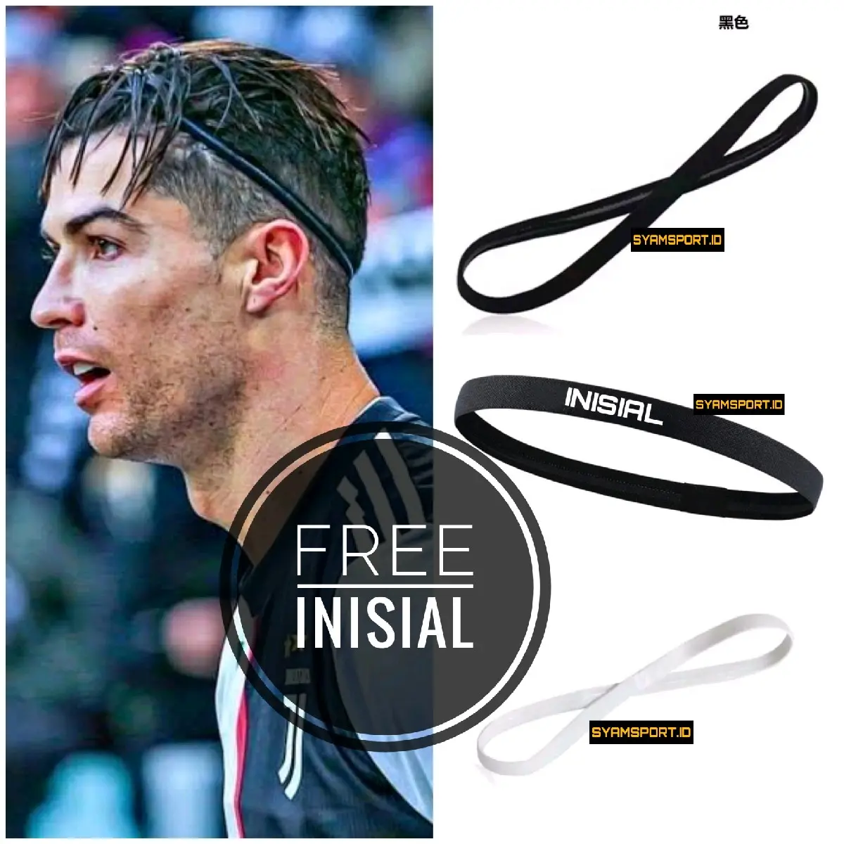 Headband Olahraga Anti Slip FREE INISIAL Menyerap Keringat Kemasan Plastik Anti Bakterial | Bandana Olahraga | Ikat Kepala Olahraga | Karet Olahraga Elastis | Mini Headband | Ikat Rambut Olahraga | Headband Sport Elastis | Headband Hitam | Headband Putih