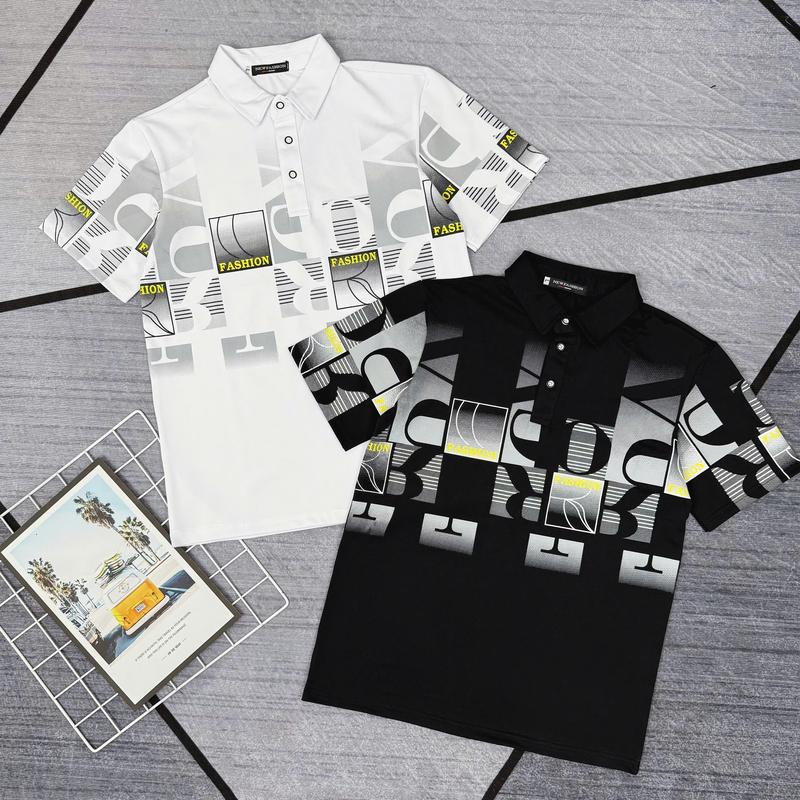 Áo thun Polo-001 nam nữ hai màu đen trắng in họa tiết graphic chữ chất Polyester co dãn thoáng mát TSS