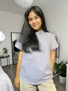 kemeja wanita linen-atasan wanita blouse single poket style kekinian woman shirt Baju Katun Pendek Cewek Casual