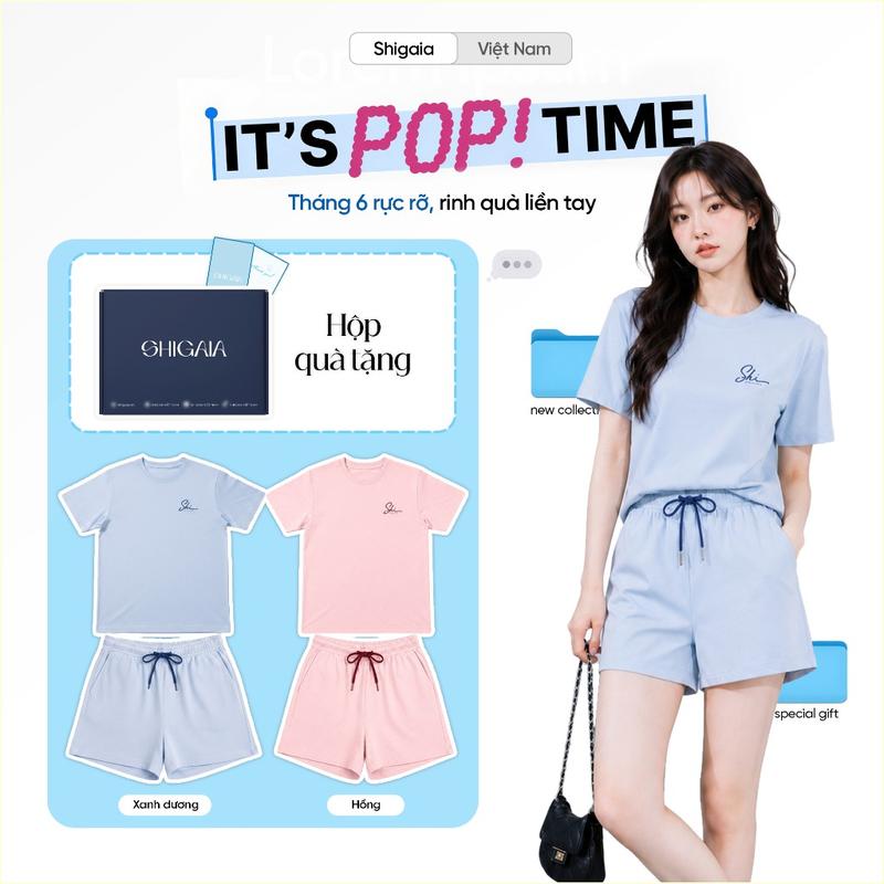 Set Bộ NỮ Áo cổ tròn, Mix quần short năng động SHIGAIA x Chu Thanh Huyền