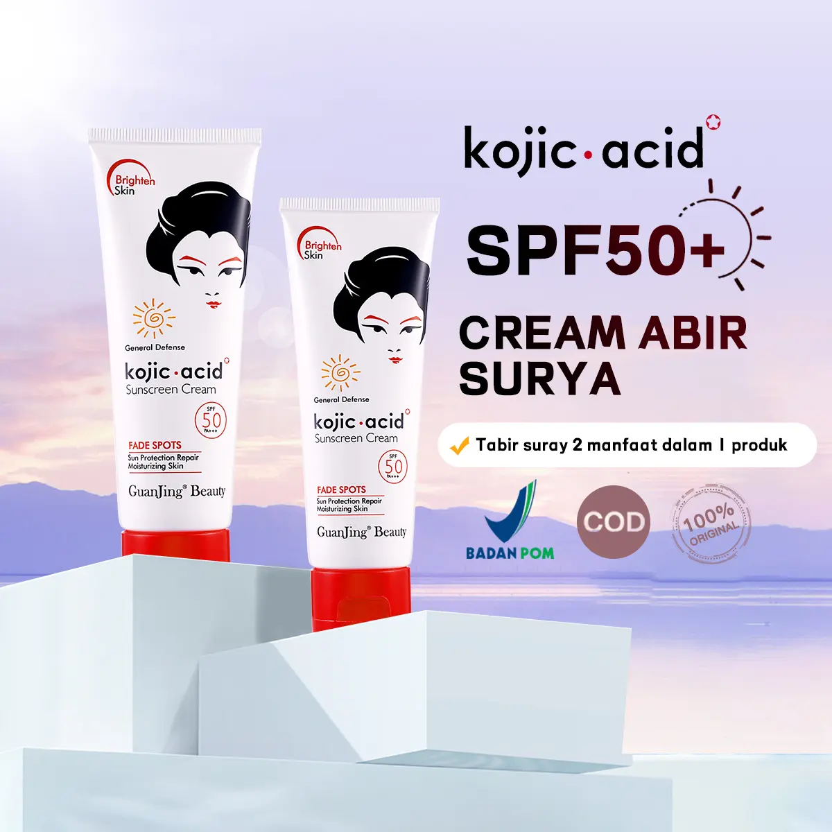【Bpom】BUY 2 GET 1 Guanjing Kojic Acid Sunscreen Semua Jenis KulitSemua umur Body Sublock Badan Wajah Sunscreen Cream 80g Fade SpotsSun Protection Hitam Perawatan Sunblock Vitamin moisturizer MencerahkanPelembab yang tahan lama Berminyak Hyaluronic Tubuh