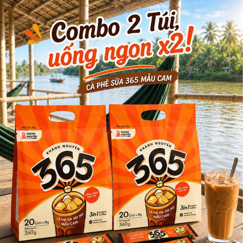 2 Túi Cà phê Sữa Hòa Tan 3in1 Khánh Nguyên 365 Cam - Giá tốt