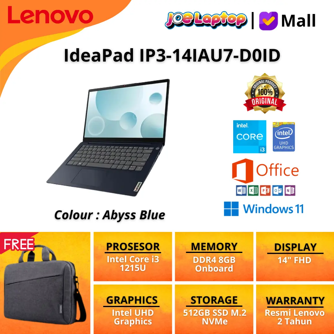 Lenovo IdeaPad 3 IP3-14IAU7-D0ID Abyss Blue i3 1215U Win11 OHS